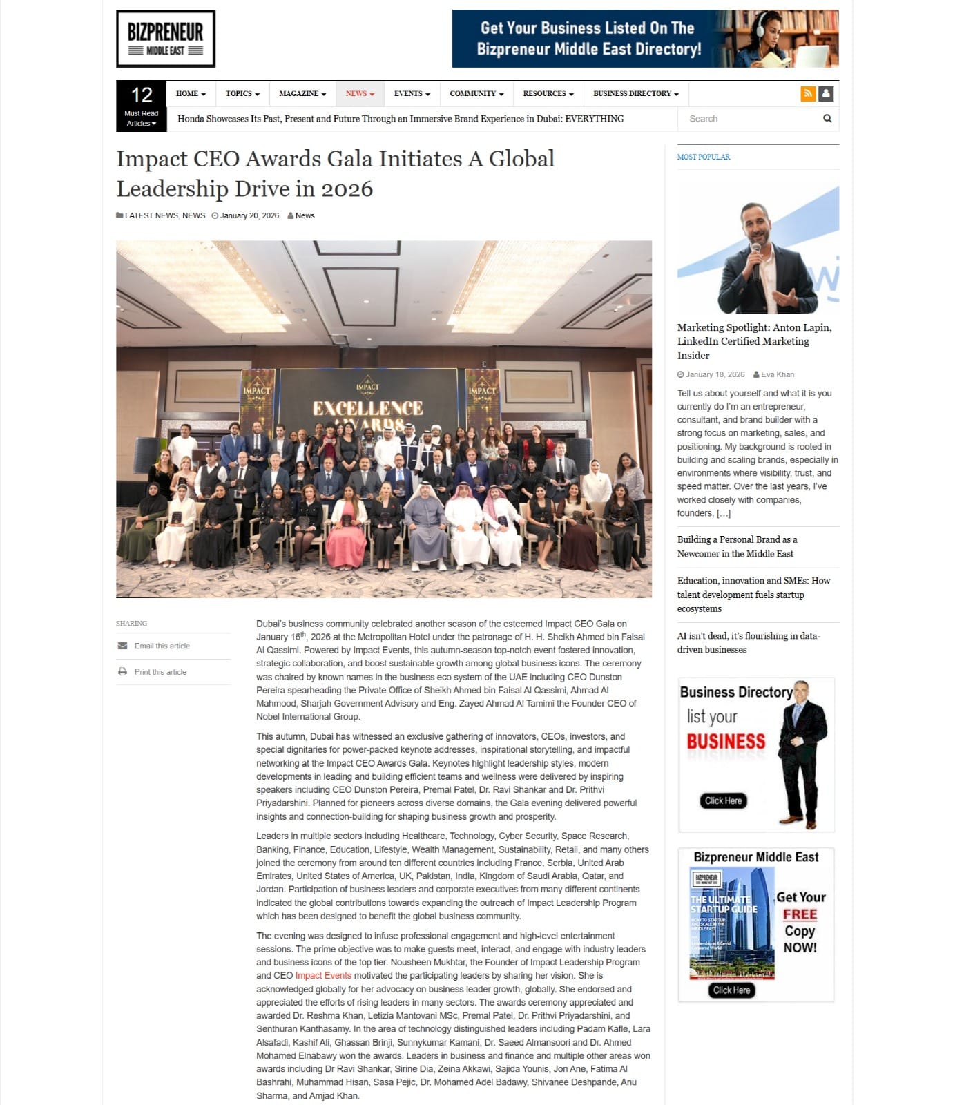 You are currently viewing Impact CEO Awards Gala Initiates A Global Leadership Drive in 2026